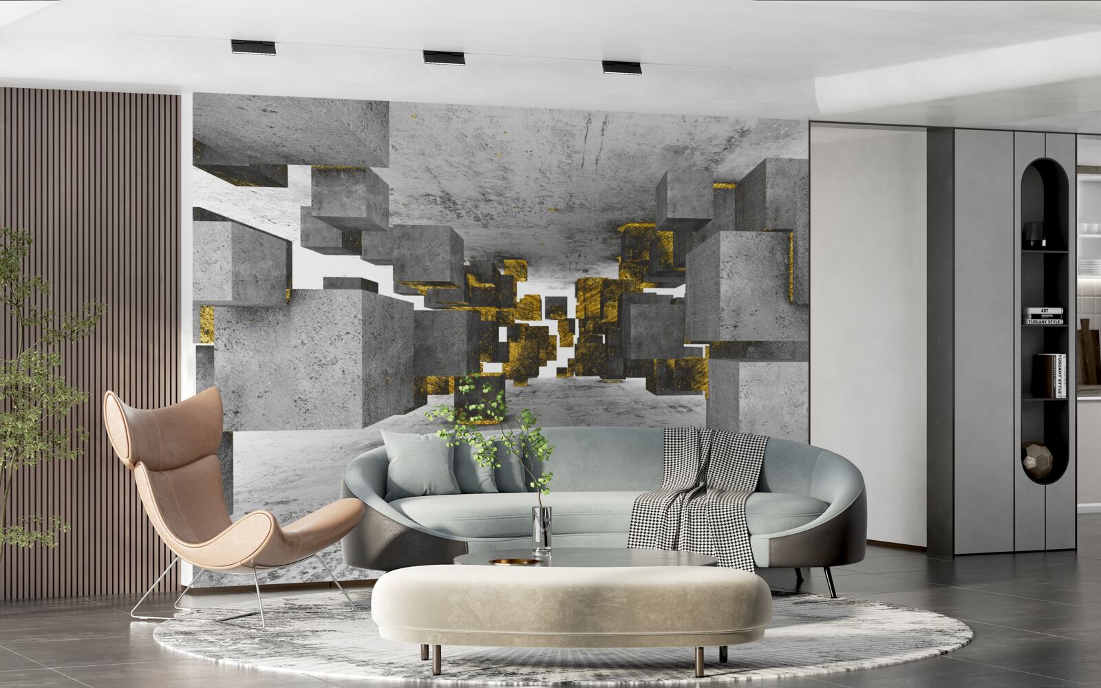 Fototapeta kocky vznášajúce sa vo vzduchu so zlatými detailmi