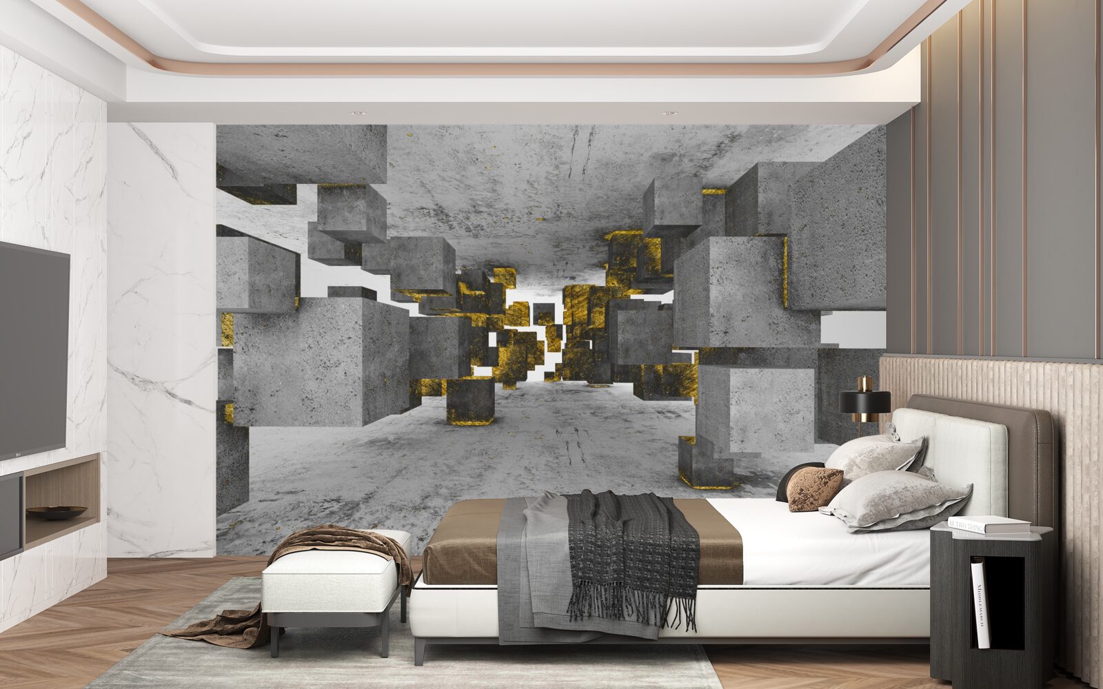 Fototapeta kocky vznášajúce sa vo vzduchu so zlatými detailmi