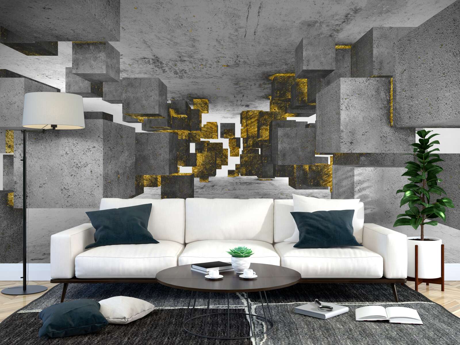 Fototapeta kocky vznášajúce sa vo vzduchu so zlatými detailmi