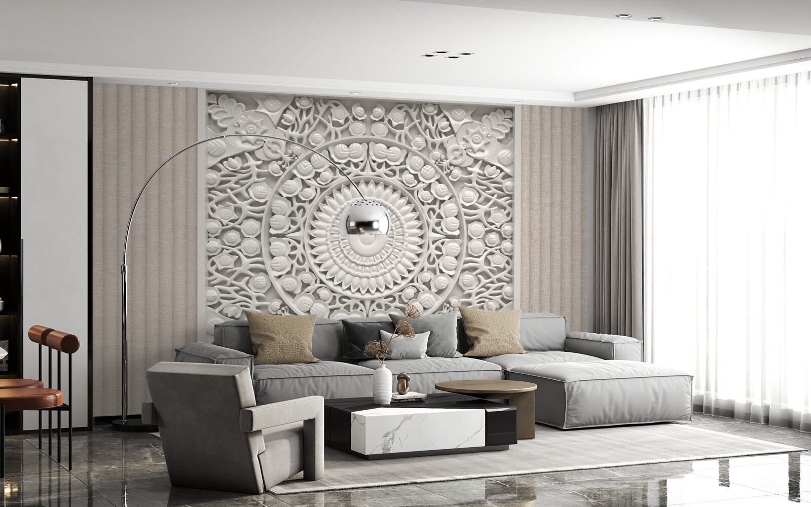 Fototapeta objemový basreliéf na sivom pozadí