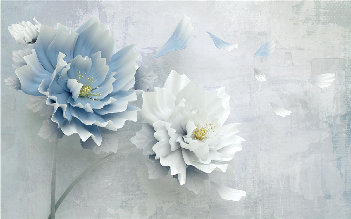 Fototapeta abstraktný obraz bieleho a modrého kvetu na pozadí hôr