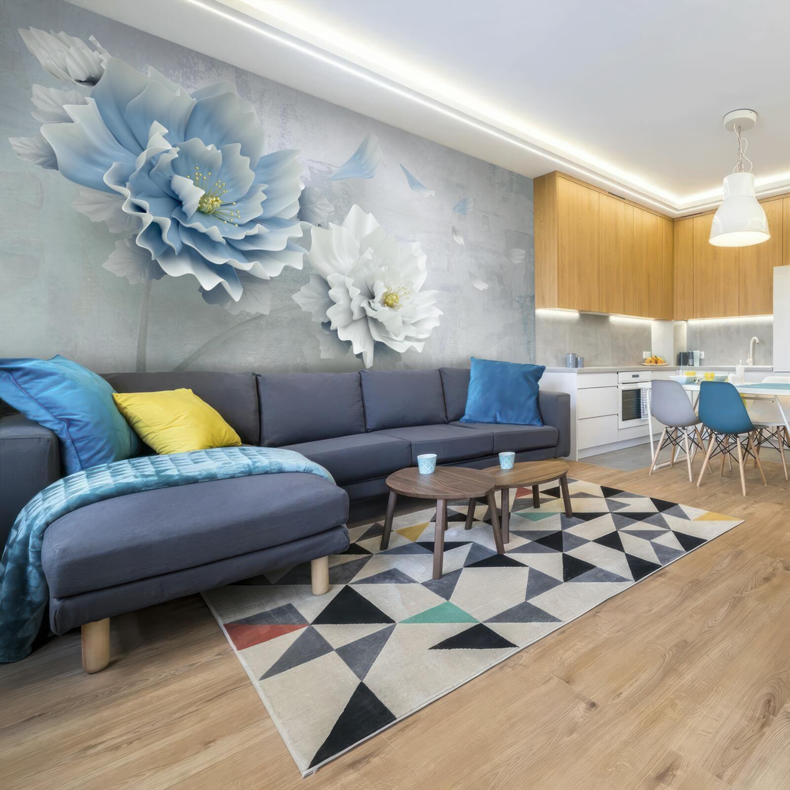 Fototapeta abstraktný obraz bieleho a modrého kvetu na pozadí hôr