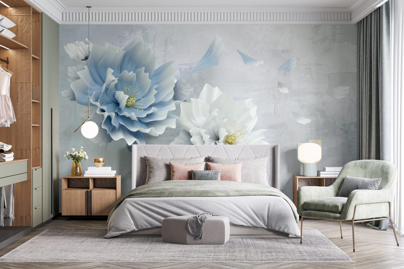 Fototapeta abstraktný obraz bieleho a modrého kvetu na pozadí hôr