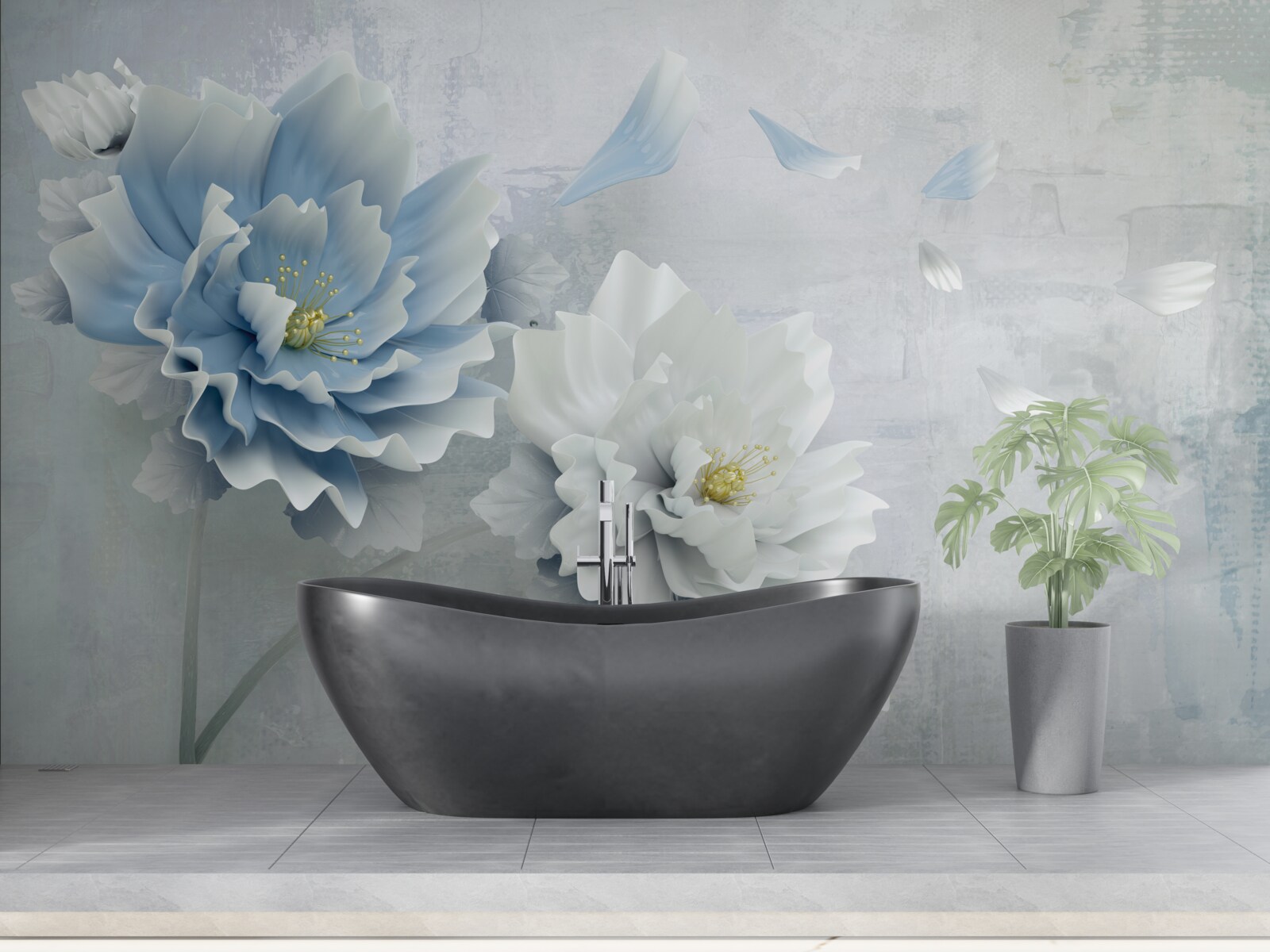 Fototapeta abstraktný obraz bieleho a modrého kvetu na pozadí hôr