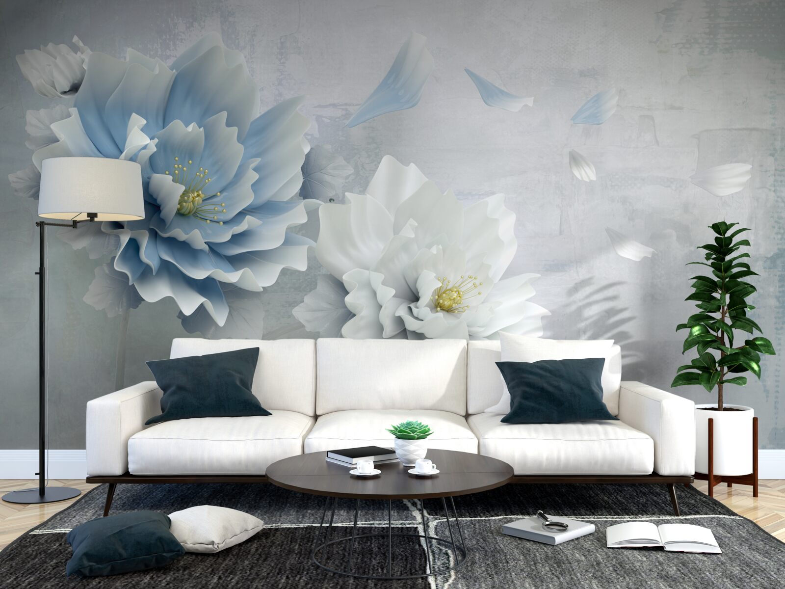 Fototapeta abstraktný obraz bieleho a modrého kvetu na pozadí hôr