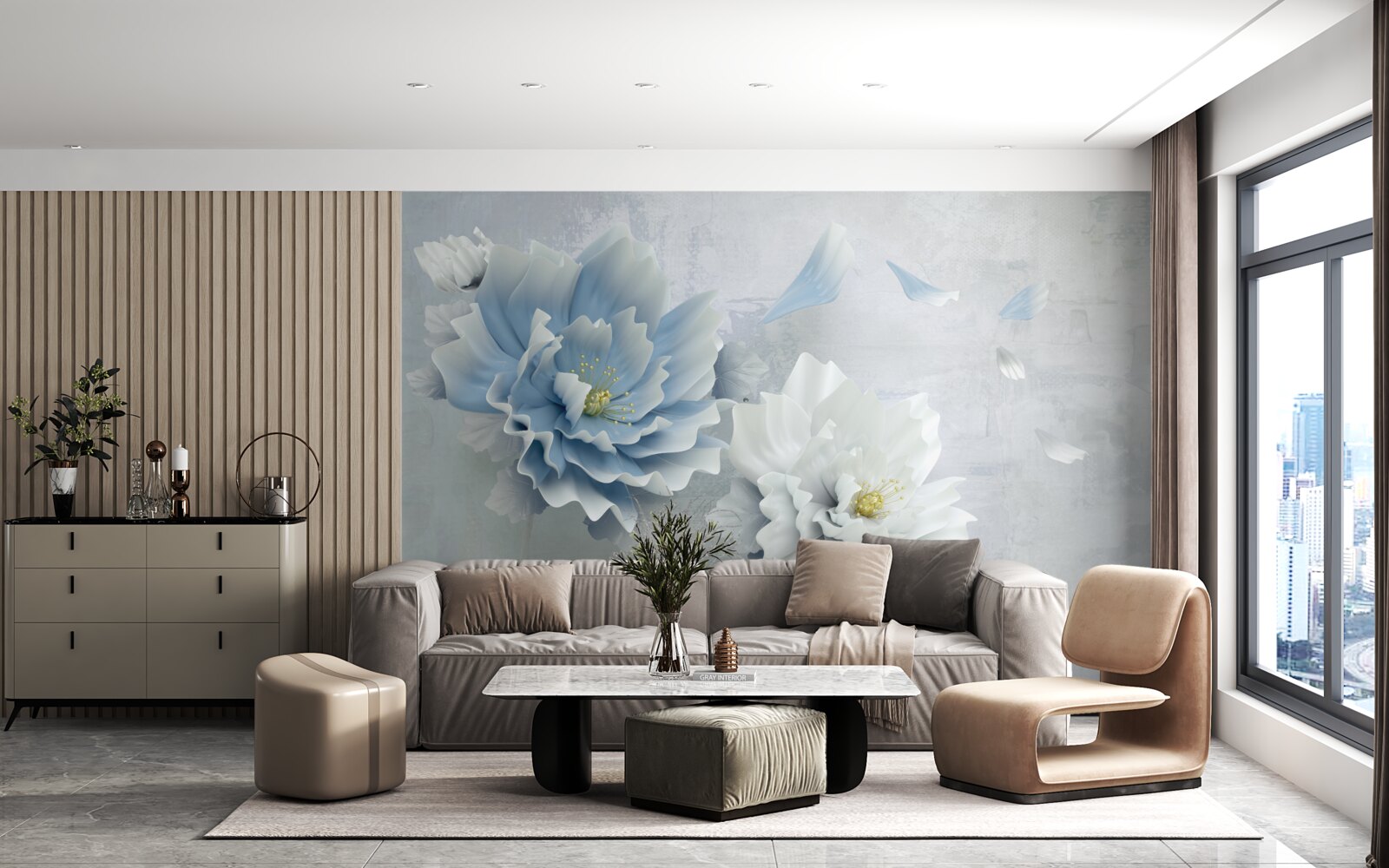 Fototapeta abstraktný obraz bieleho a modrého kvetu na pozadí hôr