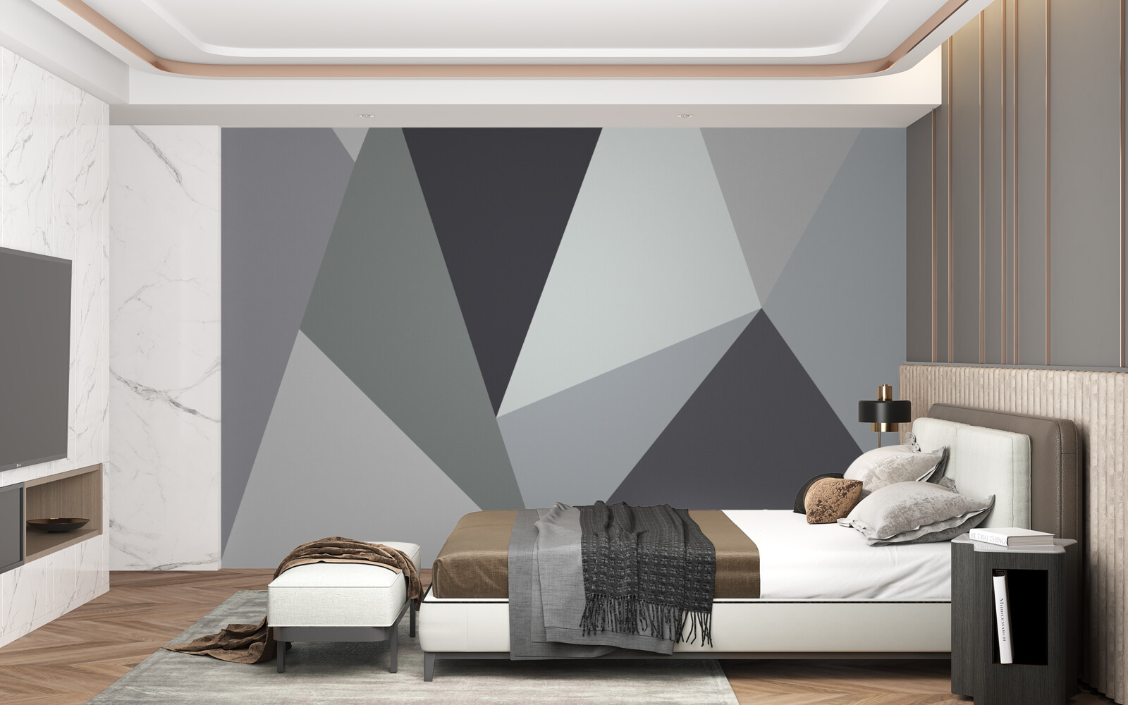 Fototapeta tmavo a svetlosivé trojuholníky