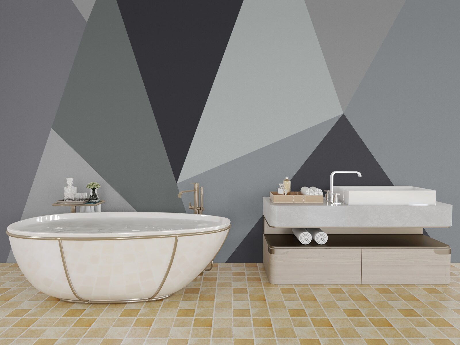 Fototapeta tmavo a svetlosivé trojuholníky