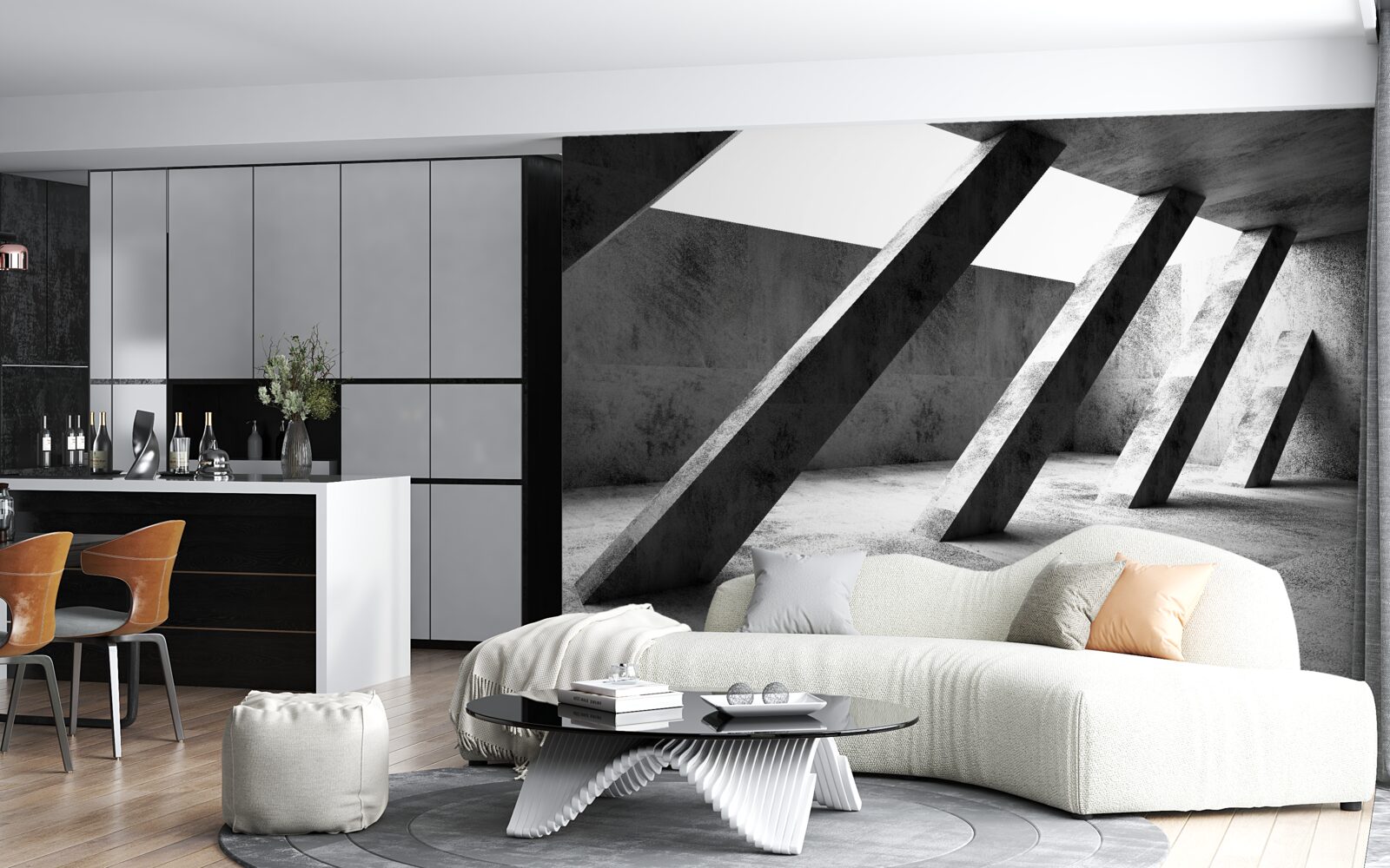 Fototapeta betónové stĺpy v čiernej a bielej farbe