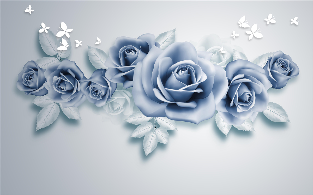 Fototapeta Snehobiele motýle a jemné modré ruže