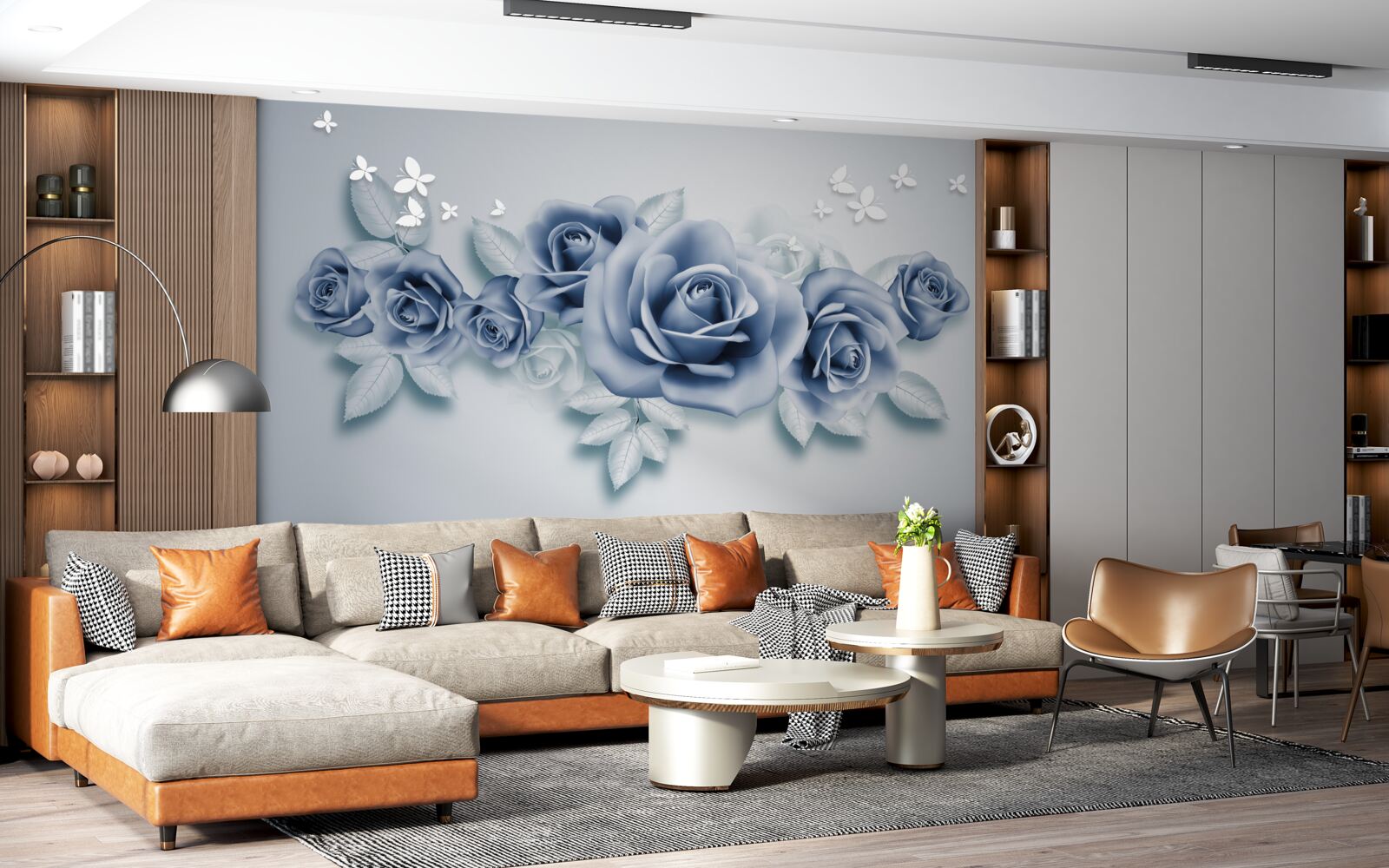 Fototapeta Snehobiele motýle a jemné modré ruže