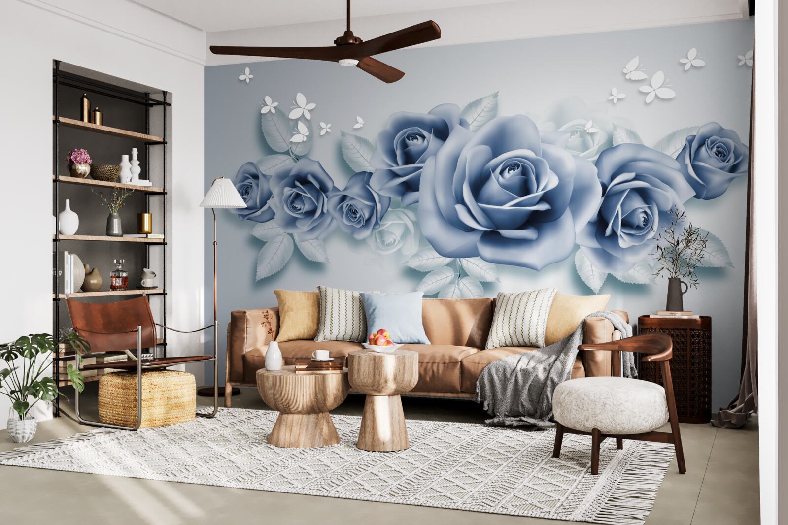 Fototapeta Snehobiele motýle a jemné modré ruže