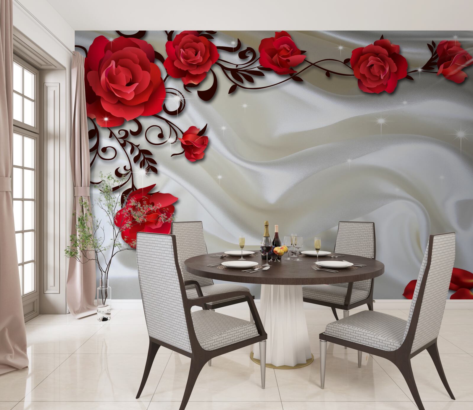 Fototapeta konáre červených ruží na mäkkom hodvábnom pozadí