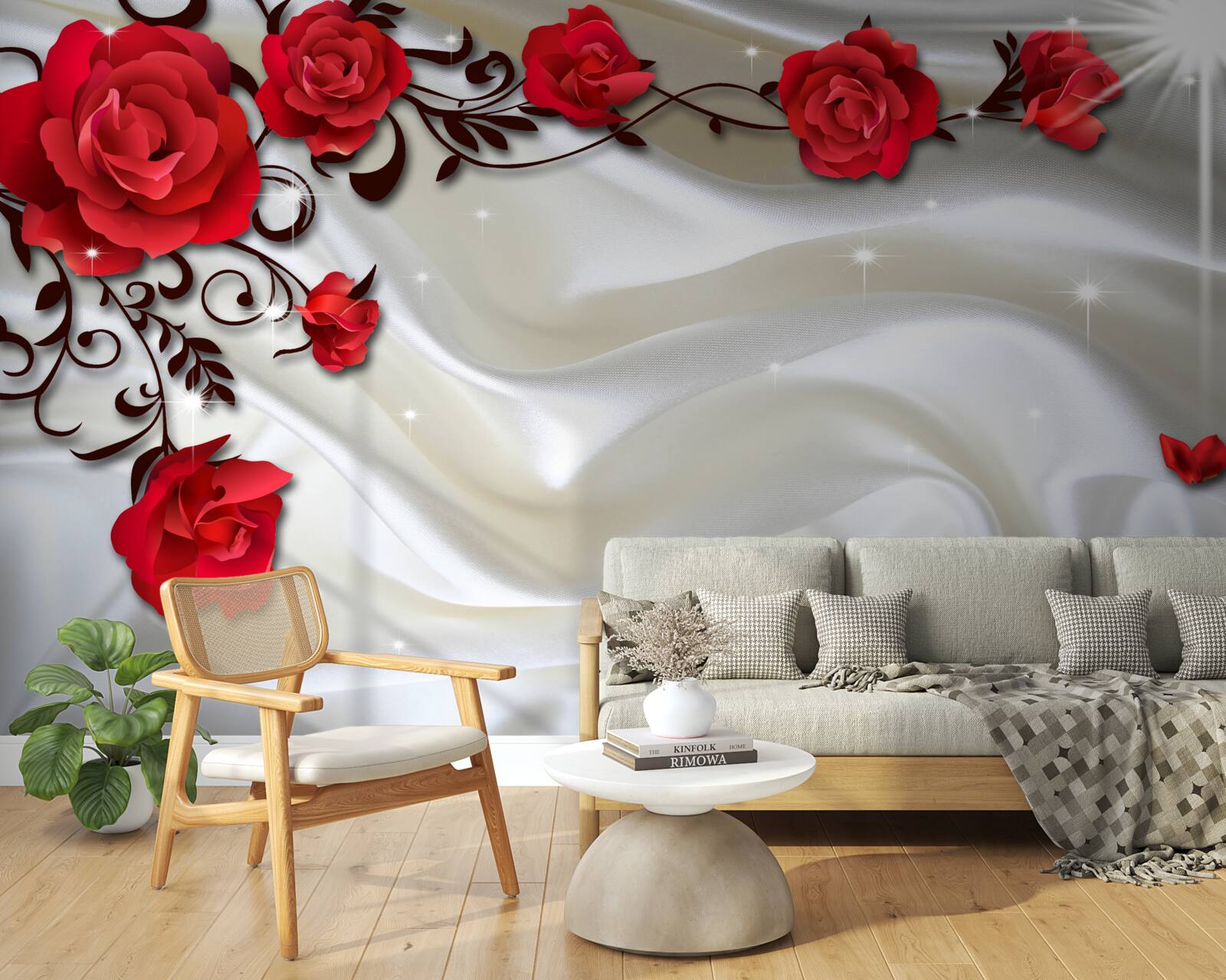 Fototapeta konáre červených ruží na mäkkom hodvábnom pozadí