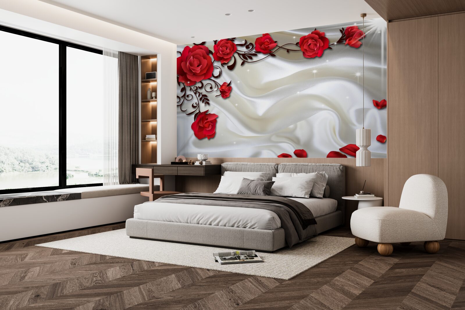 Fototapeta konáre červených ruží na mäkkom hodvábnom pozadí