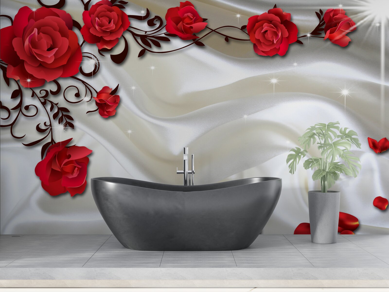 Fototapeta konáre červených ruží na mäkkom hodvábnom pozadí