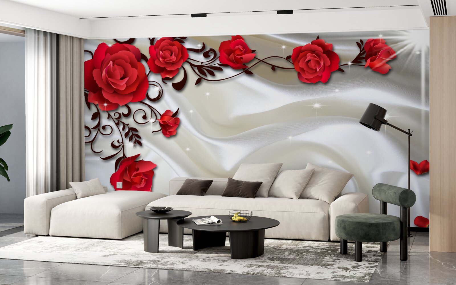 Fototapeta konáre červených ruží na mäkkom hodvábnom pozadí