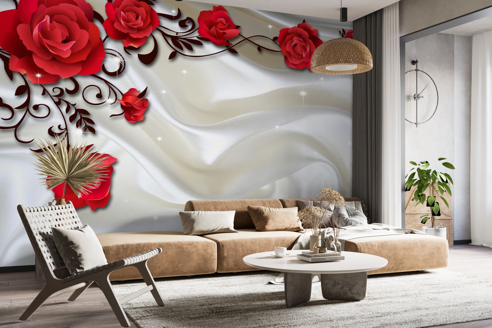 Fototapeta konáre červených ruží na mäkkom hodvábnom pozadí