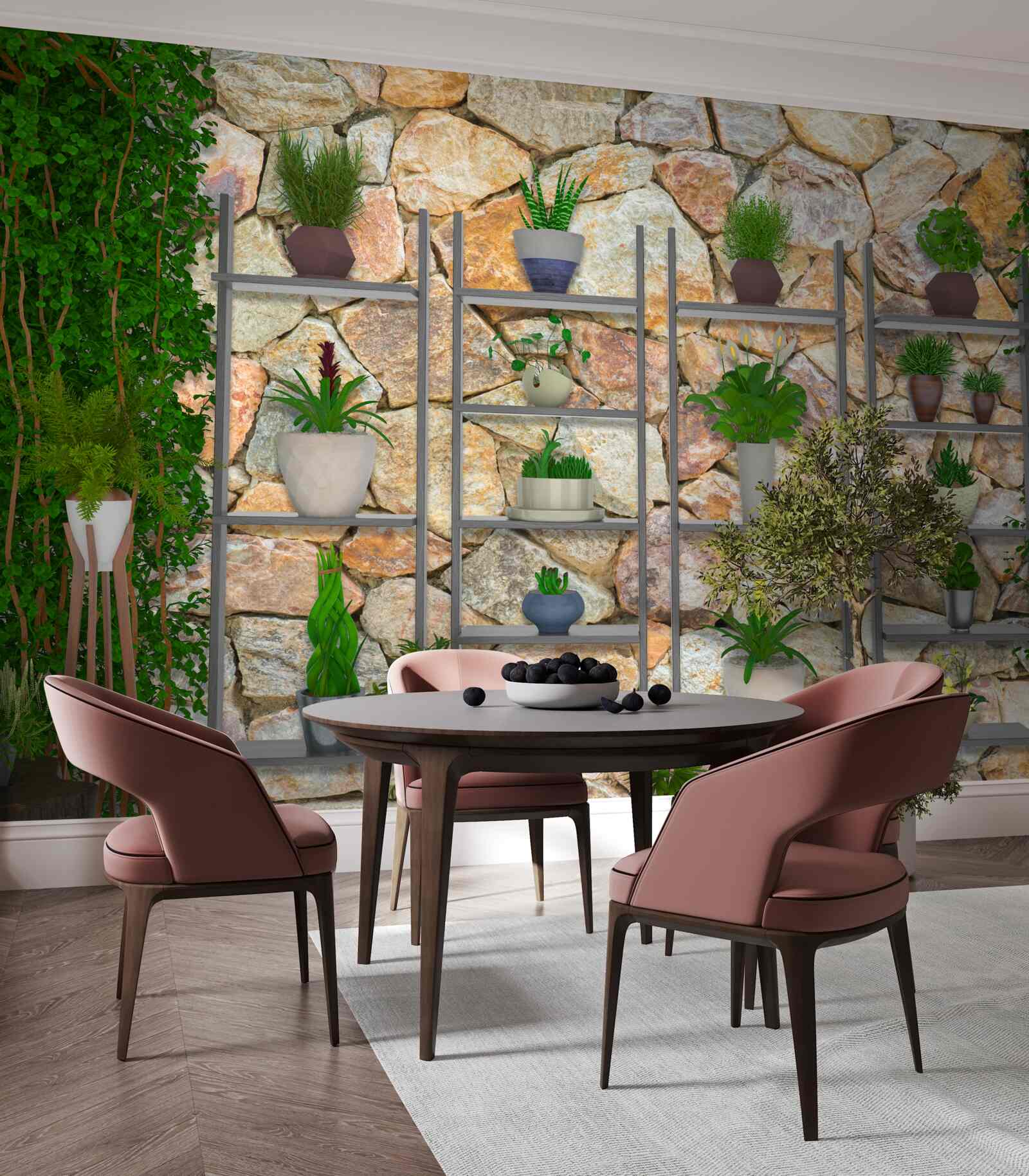 Fototapeta črepníkové rastliny na poličke, natreté zelenou farbou