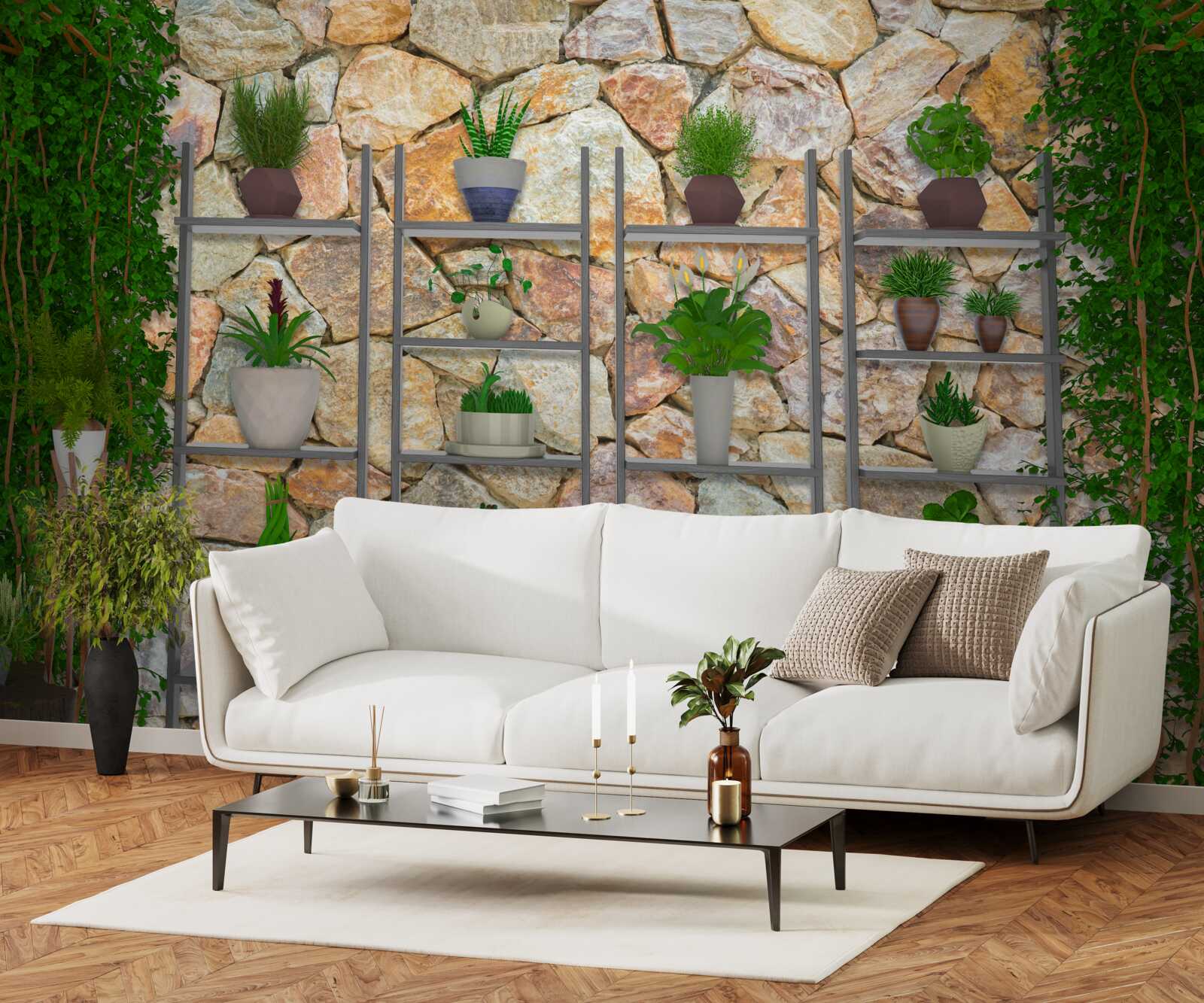 Fototapeta črepníkové rastliny na poličke, natreté zelenou farbou