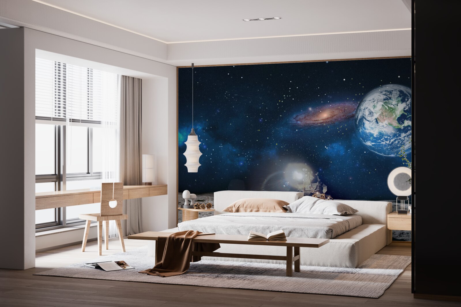 Fototapeta pohľad na Zem z kozmickej perspektívy Mesiaca s futuristickými prvkami