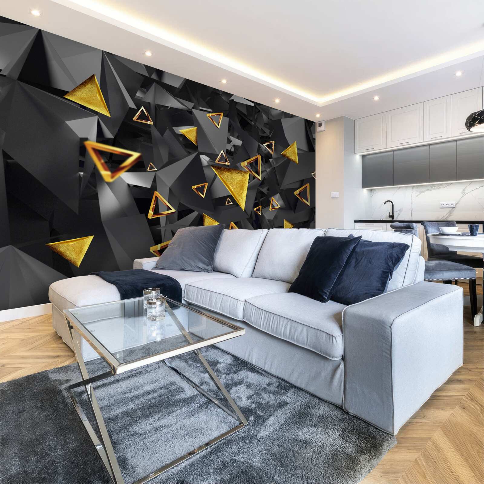 Fototapeta zlaté trojuholníky stúpajúce proti tme