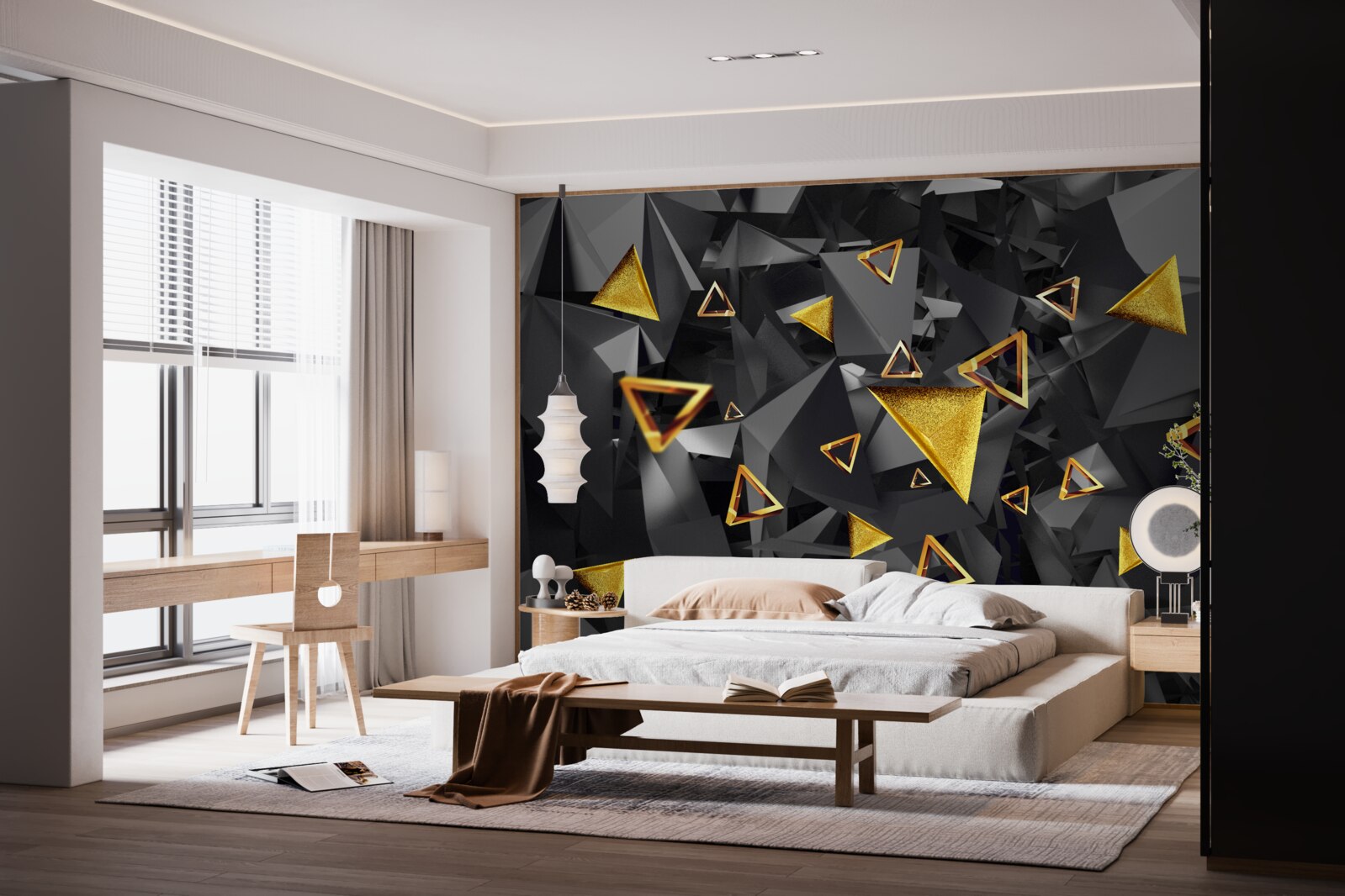 Fototapeta zlaté trojuholníky stúpajúce proti tme