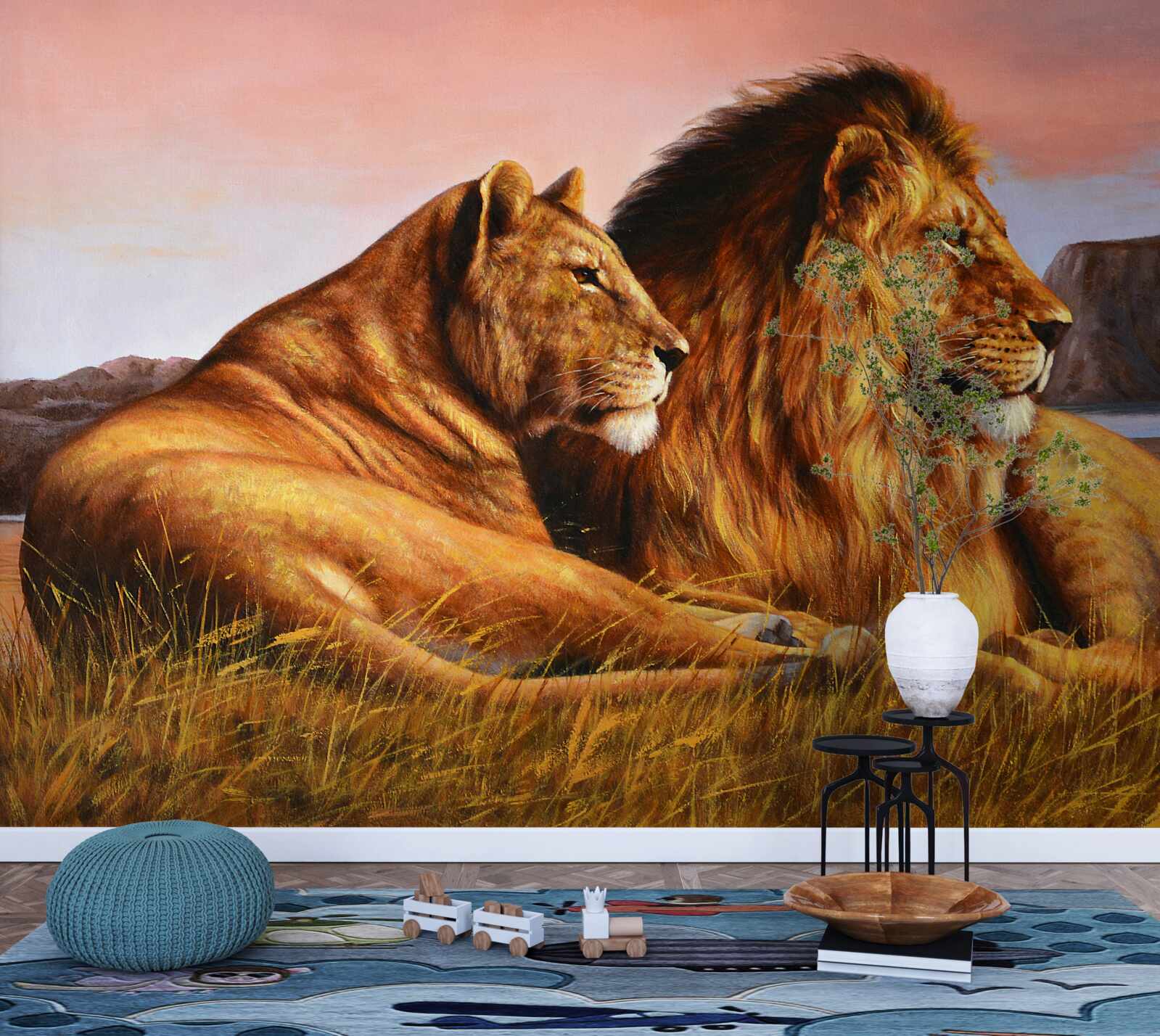 Fototapeta rodina levov bdie nad svojimi deťmi