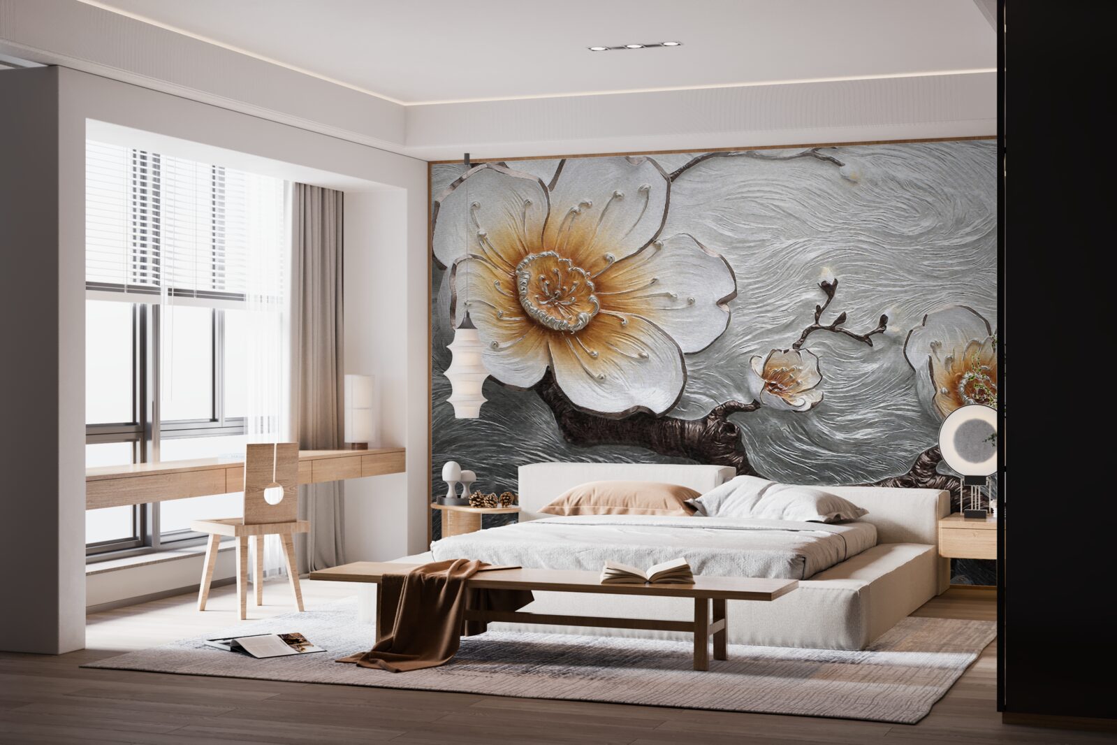 Fototapeta Snehobiela magnólia nad vodnou hmlou je očarujúco krásna