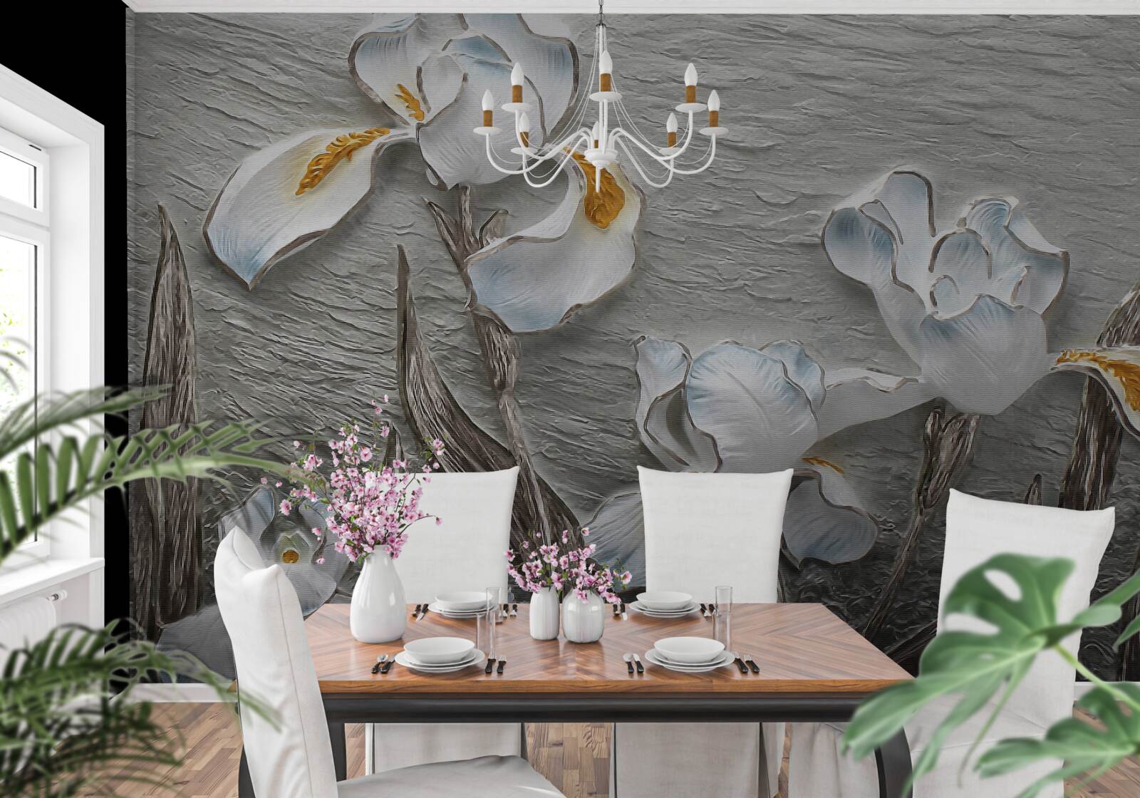 Fototapeta Snehobiele dúhovky v silnom poryve vetra