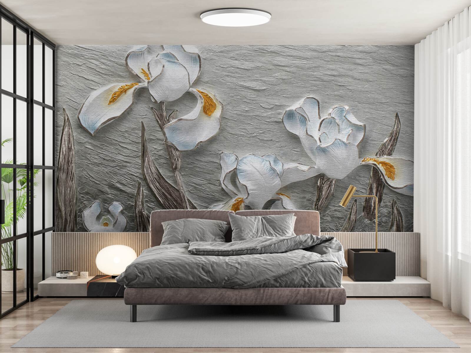 Fototapeta Snehobiele dúhovky v silnom poryve vetra