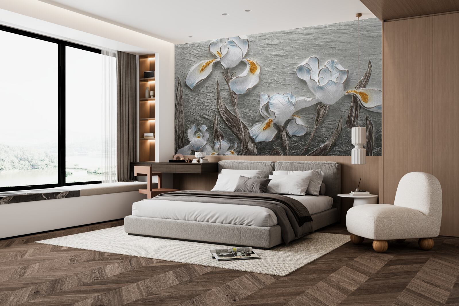 Fototapeta Snehobiele dúhovky v silnom poryve vetra