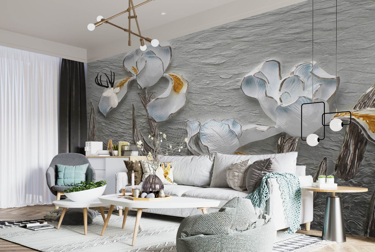 Fototapeta Snehobiele dúhovky v silnom poryve vetra