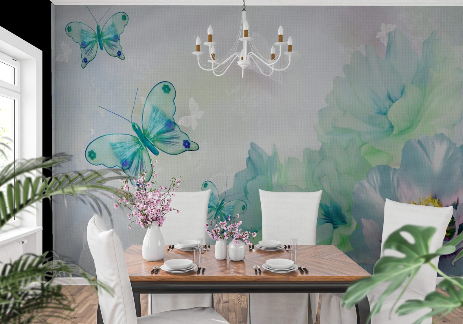 Fototapeta kvety nežnosti a okrídlené motýle