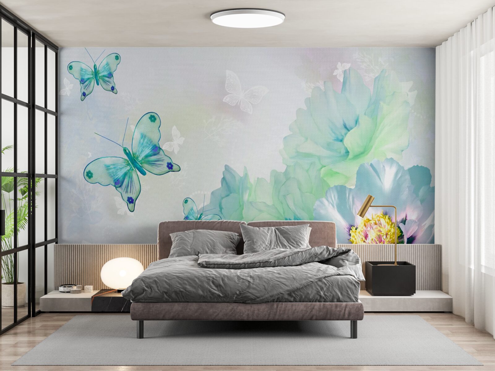 Fototapeta kvety nežnosti a okrídlené motýle