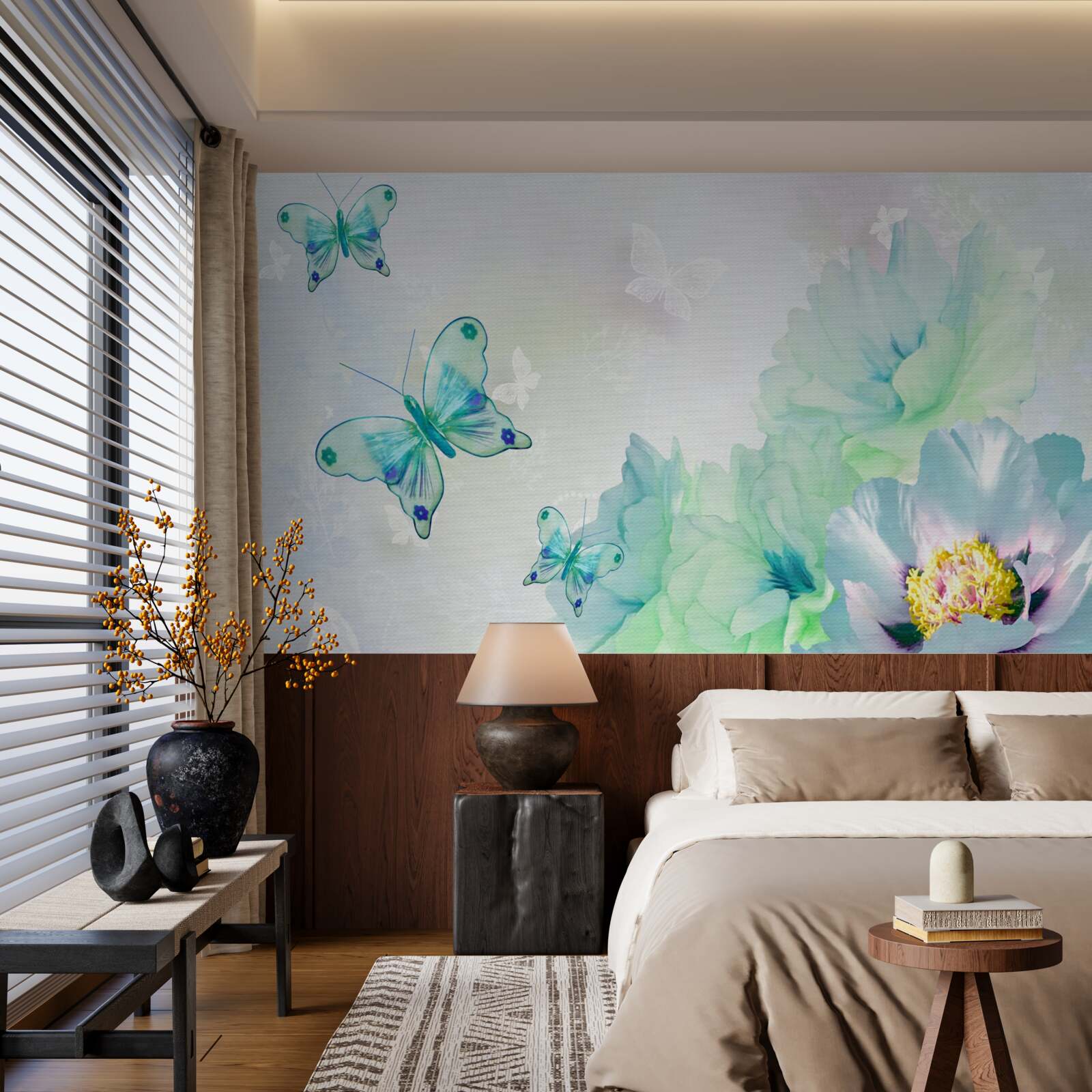 Fototapeta kvety nežnosti a okrídlené motýle