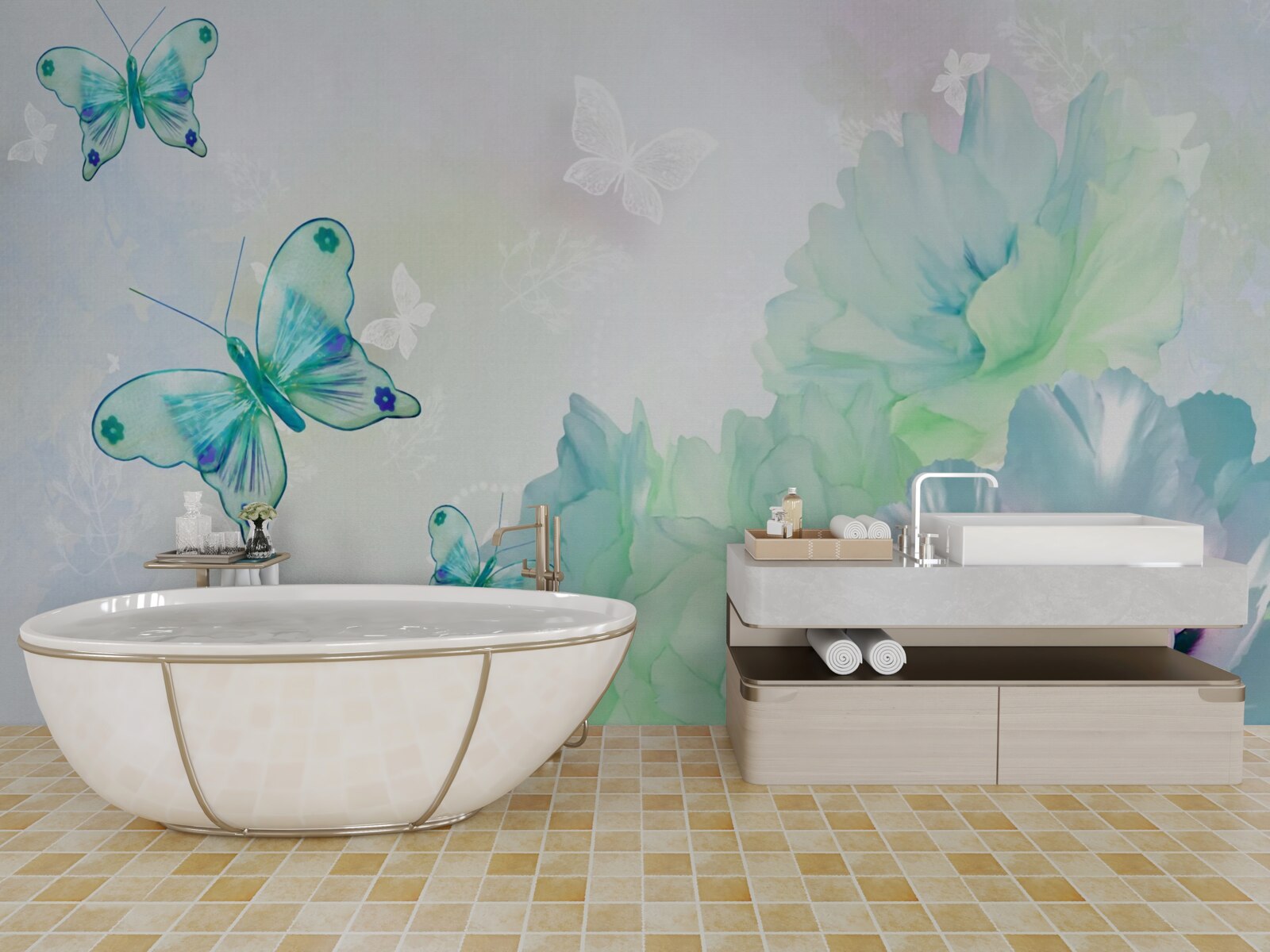 Fototapeta kvety nežnosti a okrídlené motýle