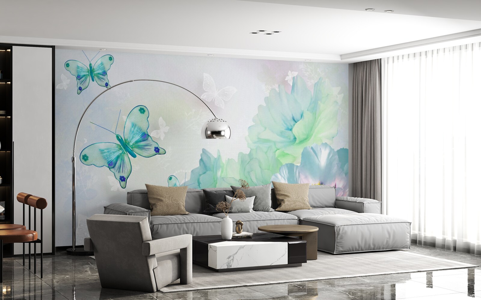 Fototapeta kvety nežnosti a okrídlené motýle