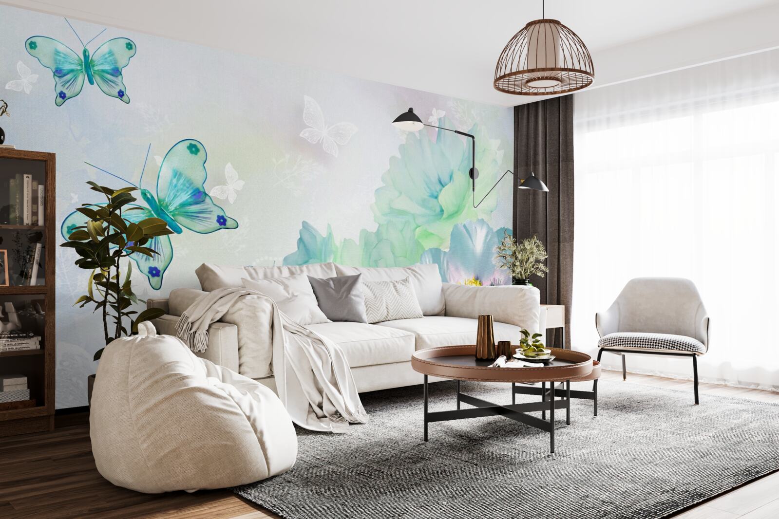 Fototapeta kvety nežnosti a okrídlené motýle