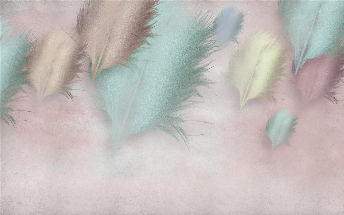 Fototapeta pierka rôznych odtieňov plávajú na pozadí ružovej oblohy