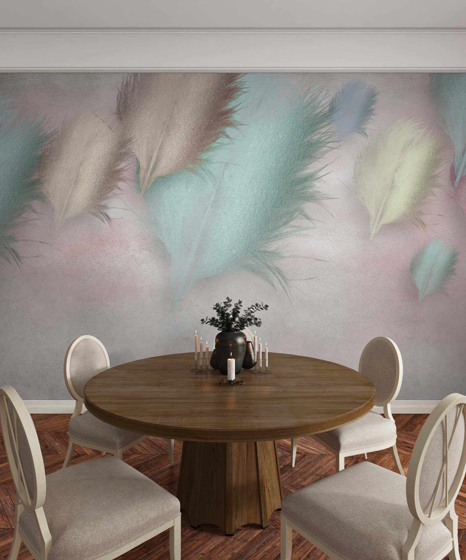 Fototapeta pierka rôznych odtieňov plávajú na pozadí ružovej oblohy