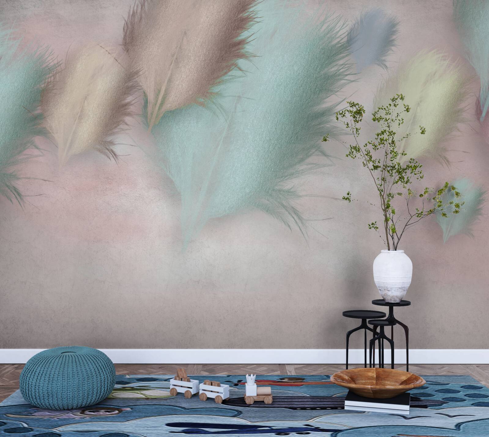 Fototapeta pierka rôznych odtieňov plávajú na pozadí ružovej oblohy