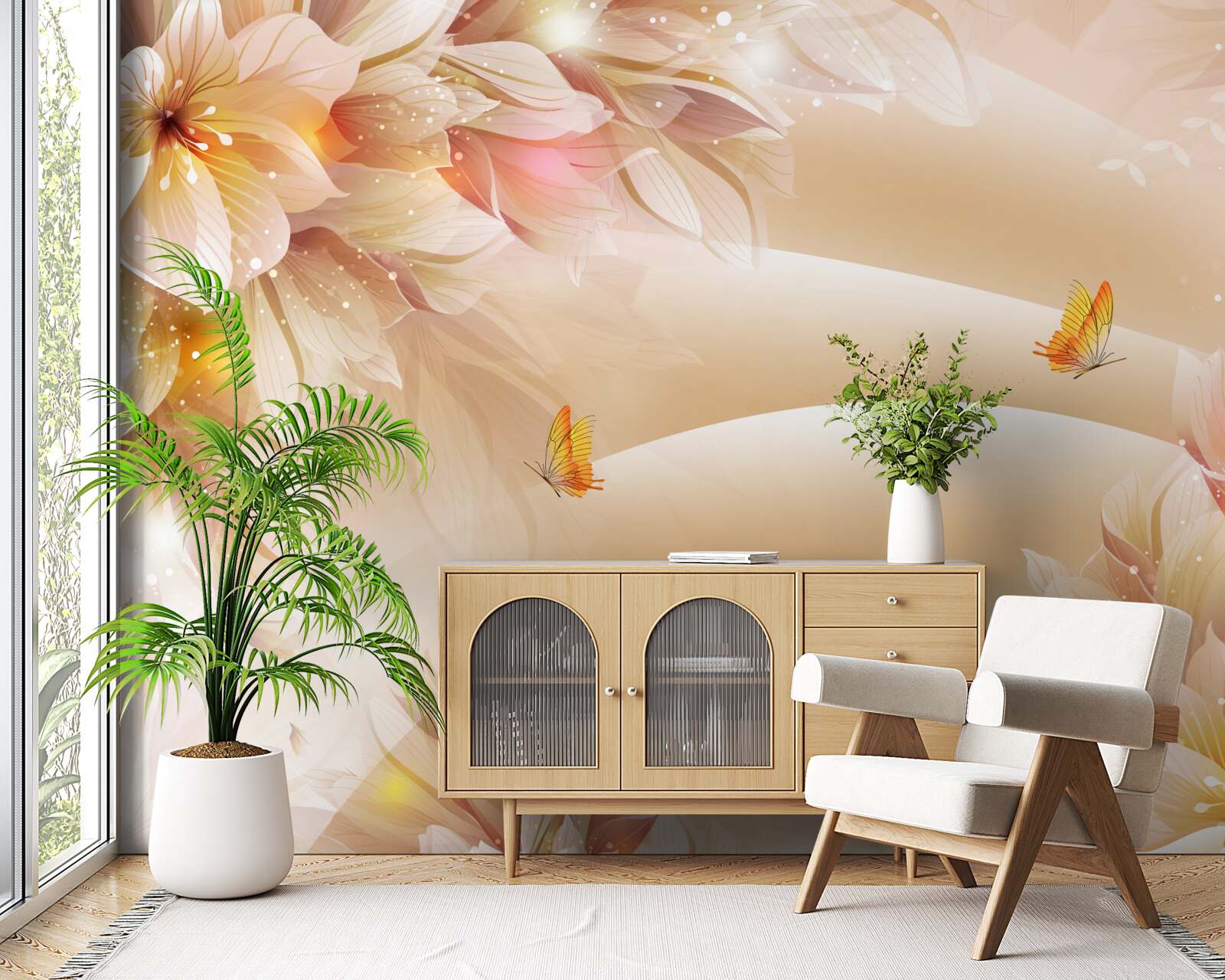 Fototapeta rozkvitnuté puky zdobia hnedý hodváb