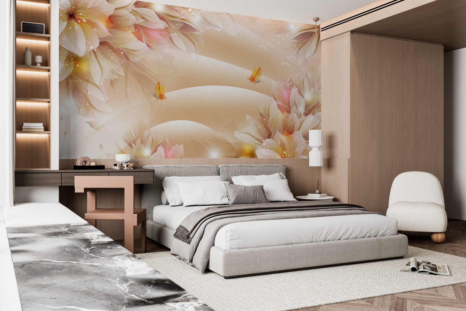 Fototapeta rozkvitnuté puky zdobia hnedý hodváb