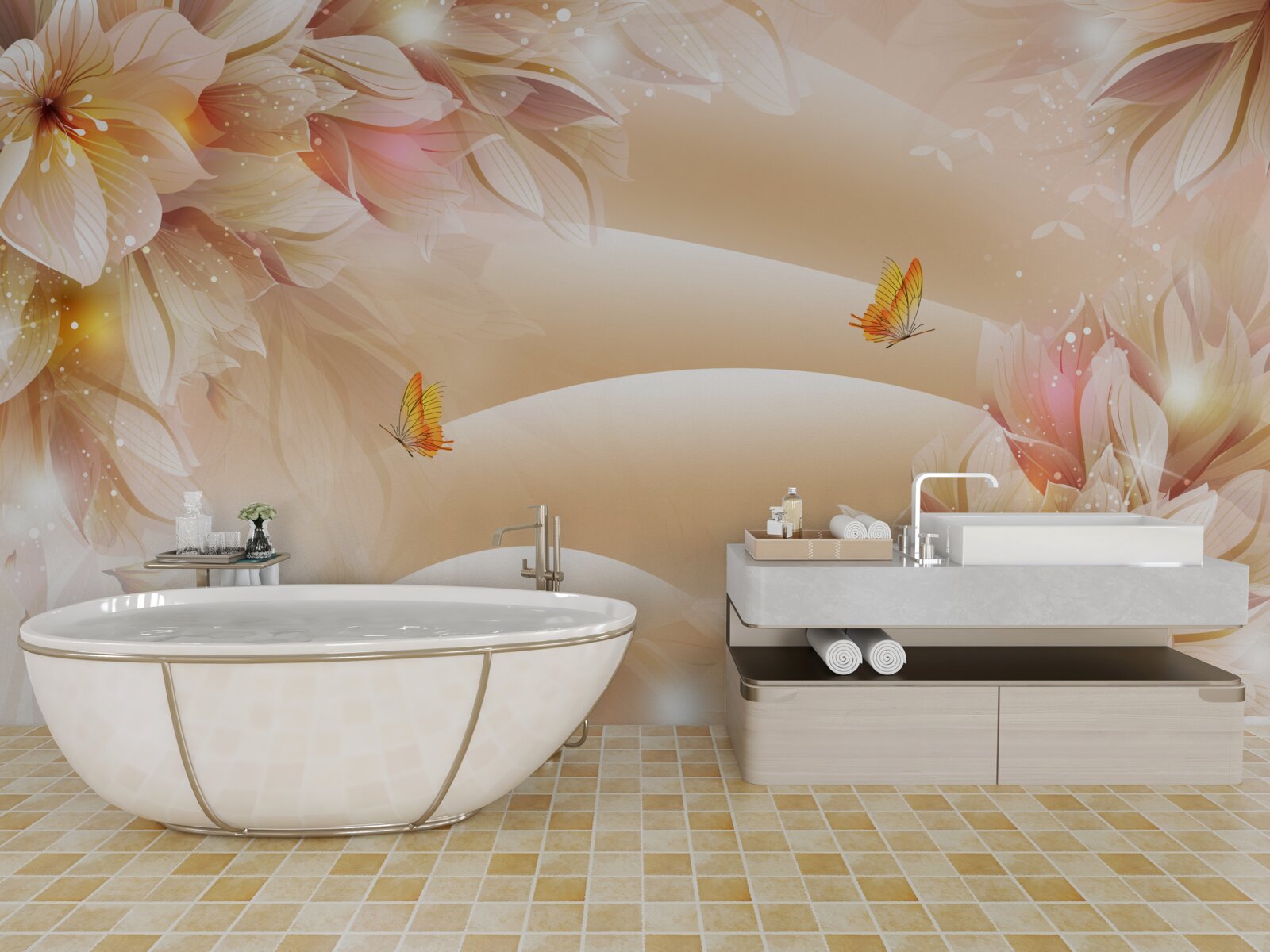 Fototapeta rozkvitnuté puky zdobia hnedý hodváb