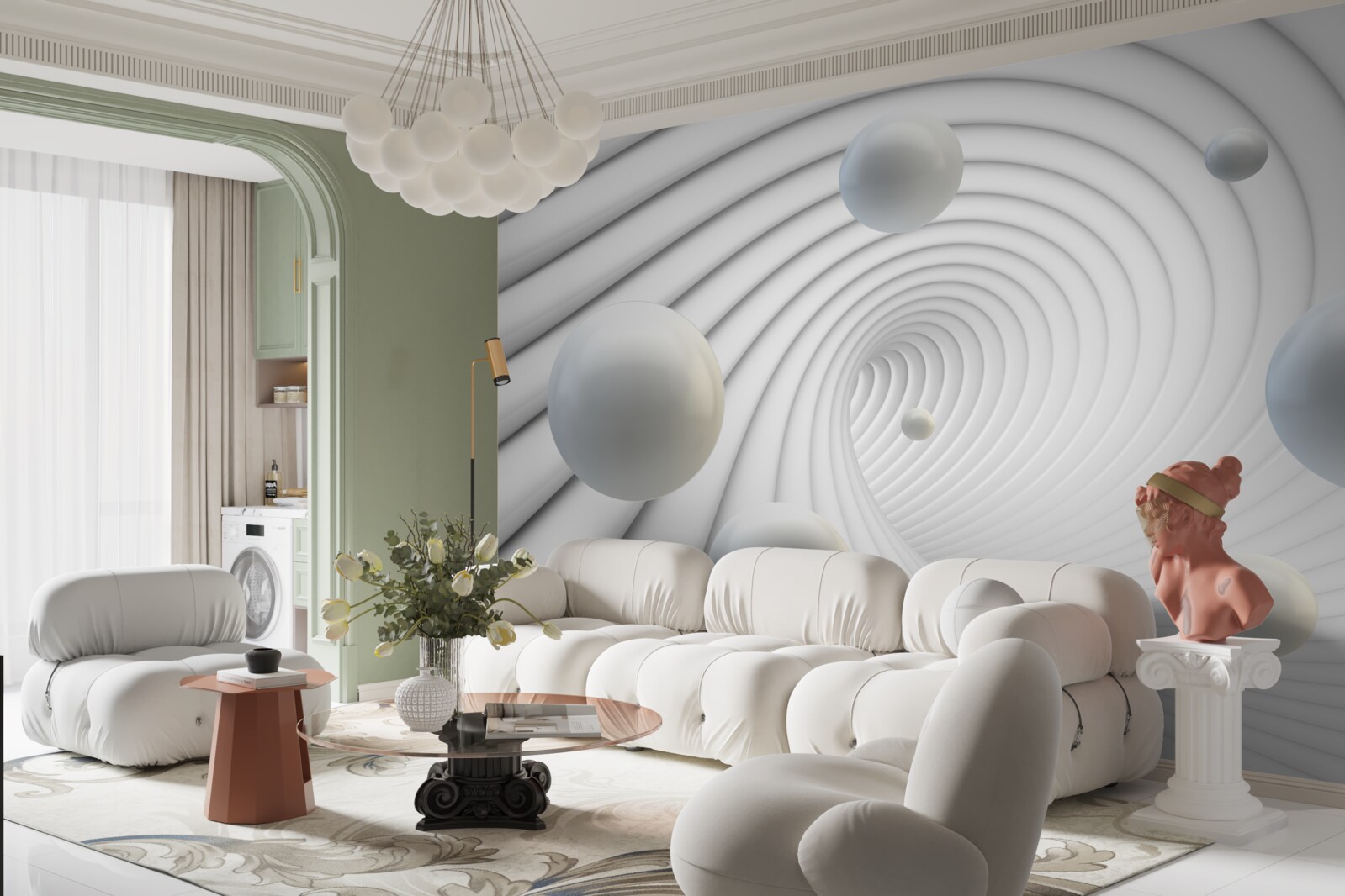 Fototapeta biele guľôčky sa hladko vznášajú vo vzduchu