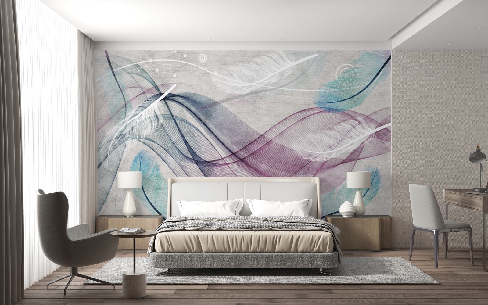 Fototapeta abstrakcia vo farbách peria a vĺn