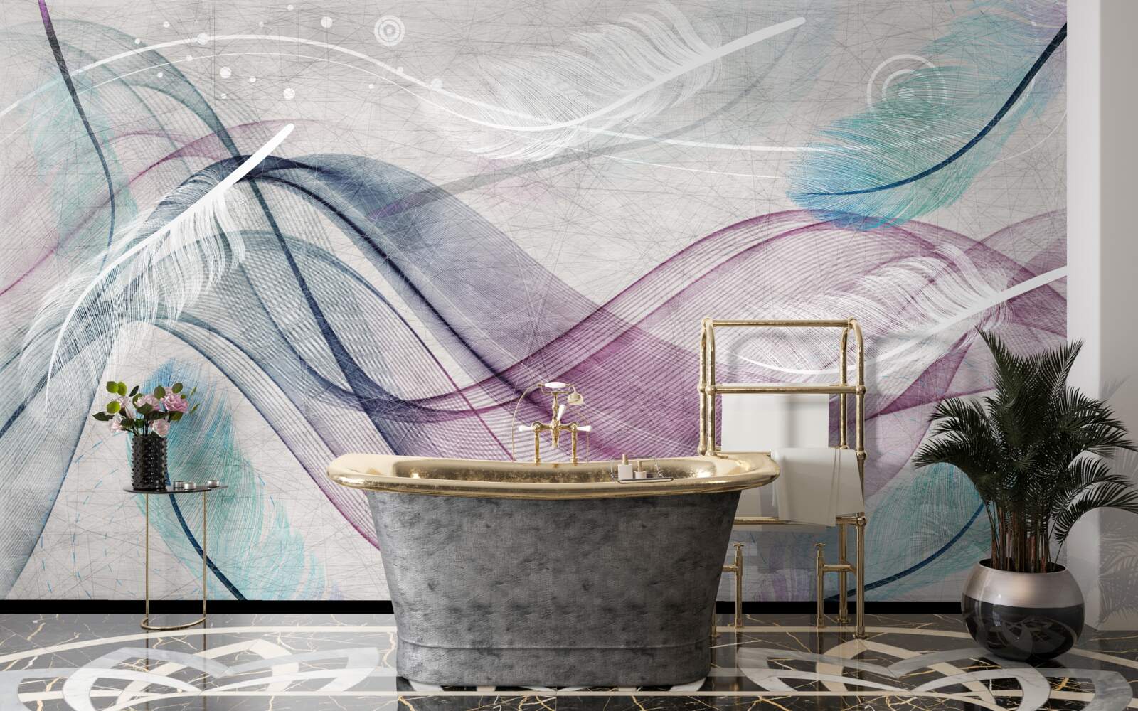 Fototapeta abstrakcia vo farbách peria a vĺn