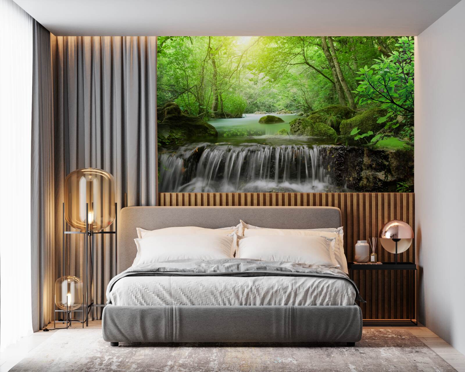 Fototapeta slnečné lúče dopadajú k vodopádu