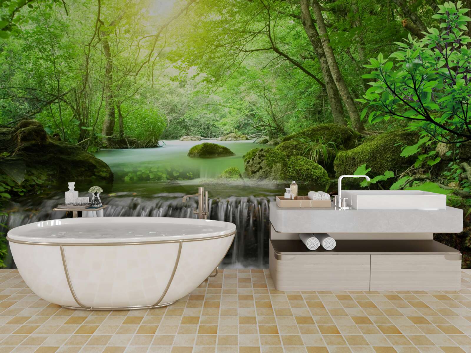 Fototapeta slnečné lúče dopadajú k vodopádu